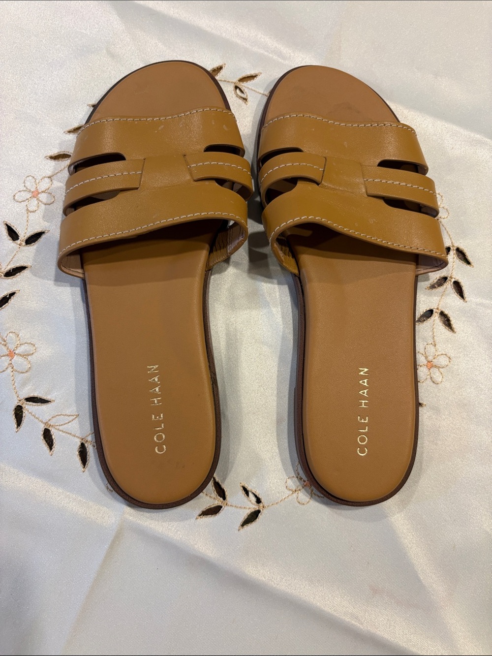 Cole Haan Cognac Leather Slide Sandals